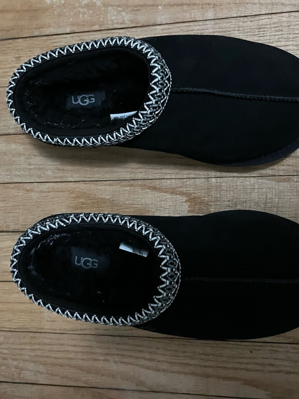 UGG Black Moccasin Slippers with Contrast Stitch
